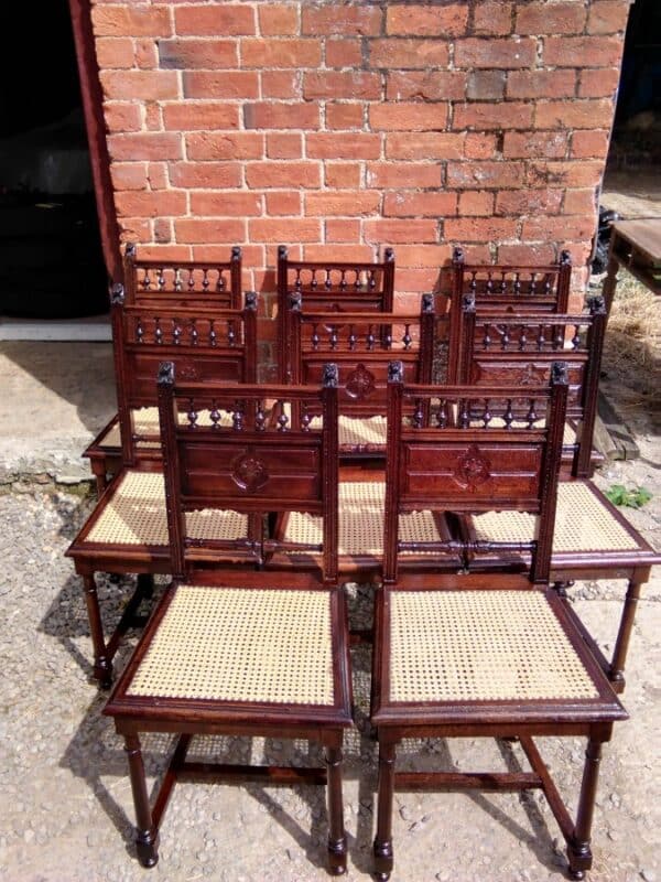 Set of 8 oak dining chairs circa 1880 caned seats Antique Chairs 3