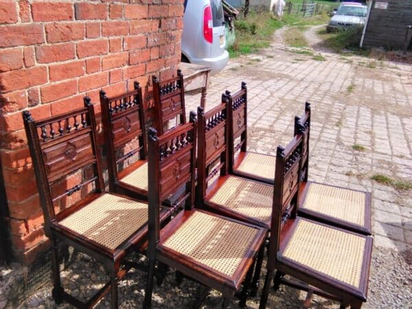 Set of 8 oak dining chairs circa 1880 caned seats Antique Chairs 11