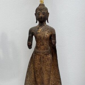 TH021 THAI BRONZE STANDING BUDDHA WITH GILDED GOLD, BEGINNING RATTANAKOSIN PERIOD, LATE 18th CENTURY bronze Miscellaneous