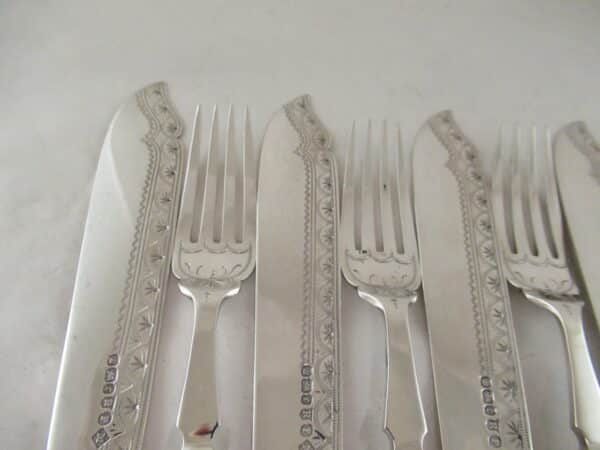 Set of 6 Pairs – SILVER FISH EATERS – UNUSED – Hallmarked:-SHEFFIELD 1895 Antique Silver 6