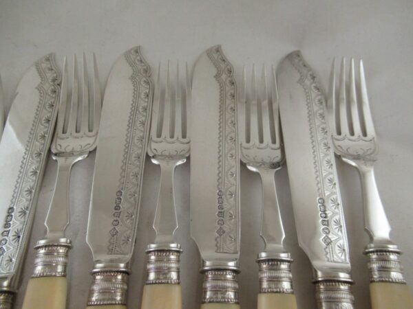 Set of 6 Pairs – SILVER FISH EATERS – UNUSED – Hallmarked:-SHEFFIELD 1895 Antique Silver 7
