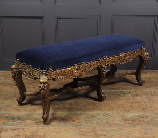 Antique French Carved and Parcel Gilt Long Stool c1860 - Image 11