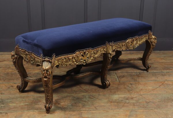 Antique French Carved and Parcel Gilt Long Stool c1860 - Image 6