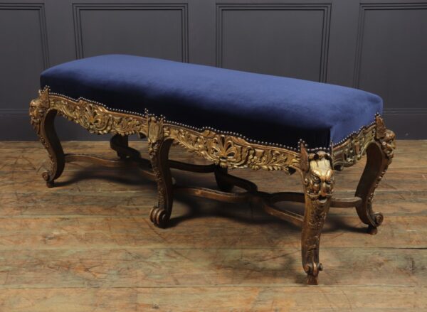Antique French Carved and Parcel Gilt Long Stool c1860 - Image 5