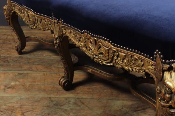 Antique French Carved and Parcel Gilt Long Stool c1860 - Image 4