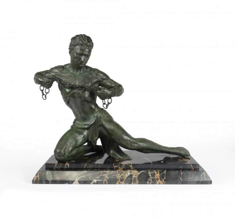 Art Deco Sculpture “Man in Chains” by Roncourt c1930 Antique Sculptures Art Deco Sculpture "Man in Chains" by Roncourt c1930