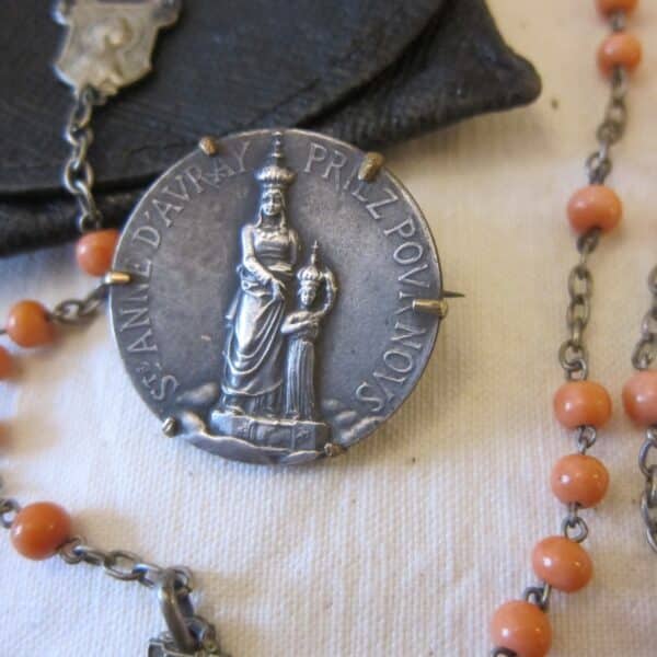 c.1910 Coral & Silver Rosary/Silver Brooch + 2 Silver Pendants - Image 2