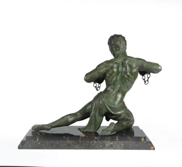 Art Deco Sculpture “Man in Chains” by Roncourt c1930 Antique Sculptures 9