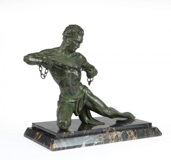 Art Deco Sculpture "Man in Chains" by Roncourt c1930 - Image 4