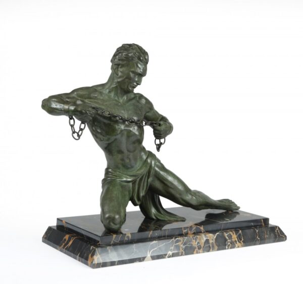 Art Deco Sculpture “Man in Chains” by Roncourt c1930 Antique Sculptures 6