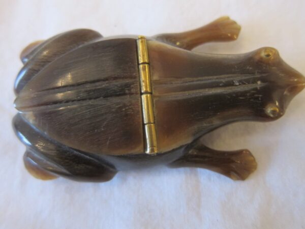 th Century French Carved Horn “Frog” Snuff Box carved Antique Collectibles 5