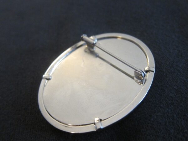 Antique French Silver & Marcasite Handpainted Oval Brooch - Image 4
