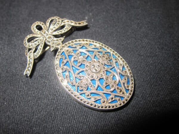 Antique French Silver & Blue Enamel "Sweetheart" Brooch