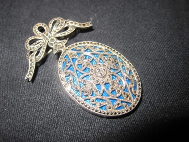 Antique French Silver & Blue Enamel "Sweetheart" Brooch