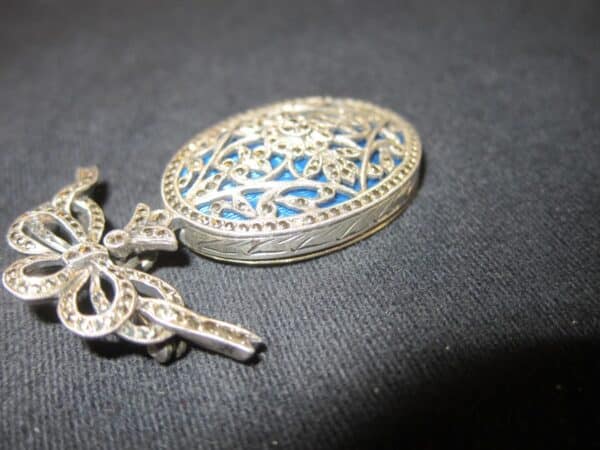 Antique French Silver & Blue Enamel "Sweetheart" Brooch - Image 2