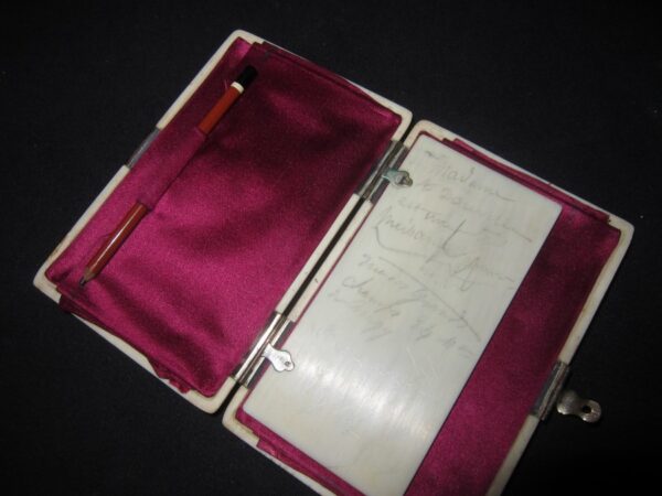 SOLD 1810-30 Antique French Ivory Silk Lined Aide Memoire/Silver Clasp - Image 3