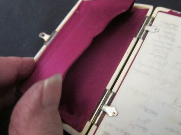 SOLD 1810-30 Antique French Ivory Silk Lined Aide Memoire/Silver Clasp - Image 5