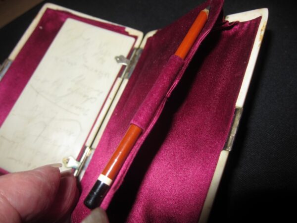 SOLD 1810-30 Antique French Ivory Silk Lined Aide Memoire/Silver Clasp - Image 4