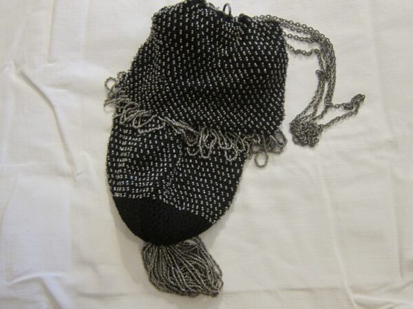 19th Century French Steel Bead & Black Cotton Reticule/Purse