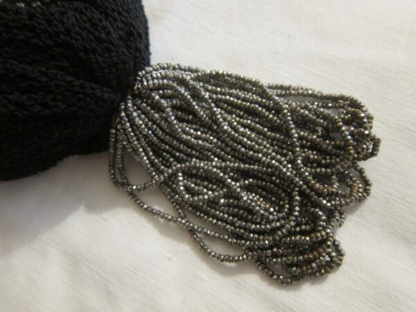 19th Century French Steel Bead & Black Cotton Reticule/Purse French Antique Textiles 4