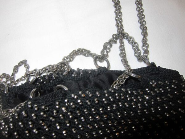 19th Century French Steel Bead & Black Cotton Reticule/Purse - Image 3