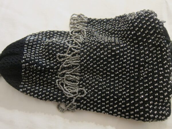 19th Century French Steel Bead & Black Cotton Reticule/Purse French Antique Textiles 6