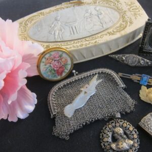 SOLD Antique French Jewellery /Mesh CoinPurse/ Frame/Box brooches Antique Jewellery