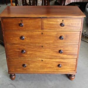 1900’s Mahogany Square Front Chest Drawers with Wooden Knobs Antique Antique Chest Of Drawers