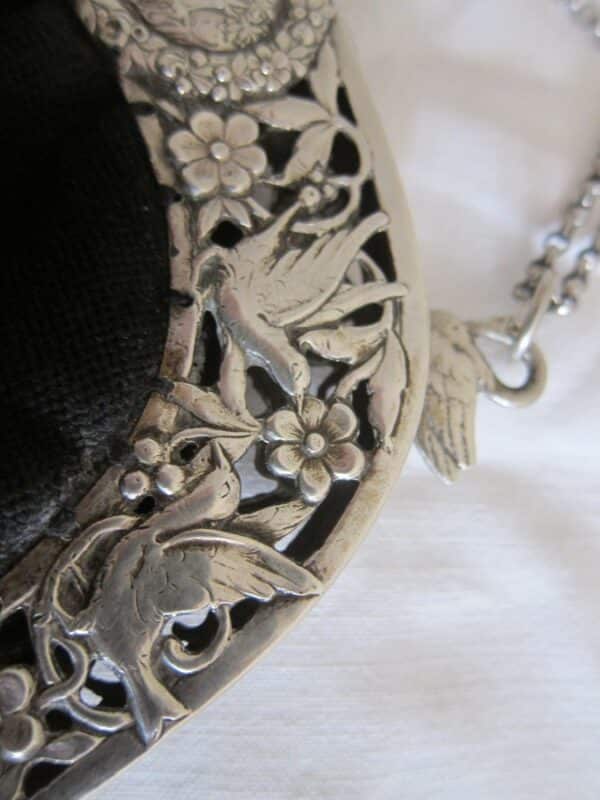 Antique Italian”Fratelli Coppini” Silver & Petite Point Opera Purse doves Antique Textiles 8