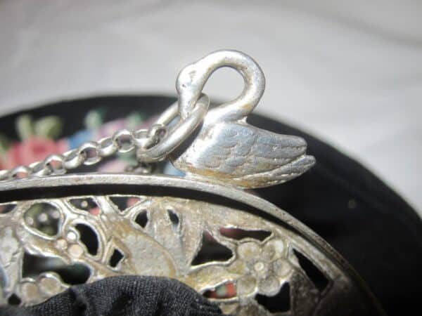 Antique Italian”Fratelli Coppini” Silver & Petite Point Opera Purse doves Antique Textiles 10