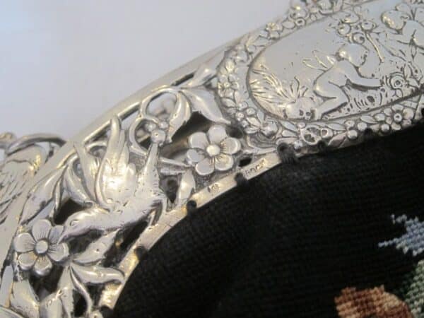 Antique Italian”Fratelli Coppini” Silver & Petite Point Opera Purse doves Antique Textiles 6