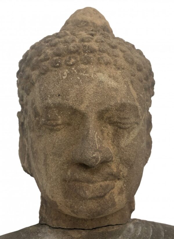 K0446 KHMER SEATED BUDDHA BHAISAJYAGURU, SANDSTONE, BAYON, 12th - 13th CENTURY - Image 4