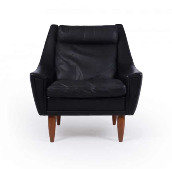 Mid Century Modern Danish Black Leather chair c1960 Antique Chairs 12
