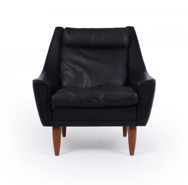 Mid Century Modern Danish Black Leather chair c1960 - Image 10