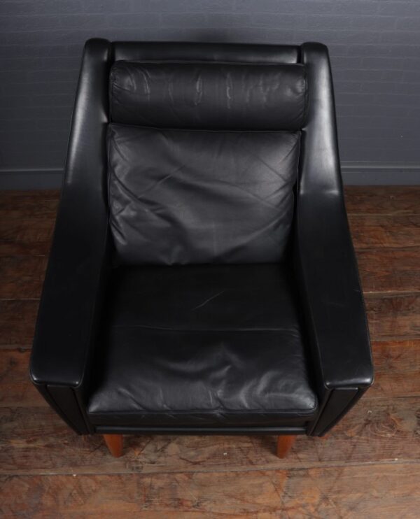 Mid Century Modern Danish Black Leather chair c1960 - Image 9