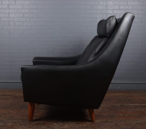 Mid Century Modern Danish Black Leather chair c1960 - Image 6
