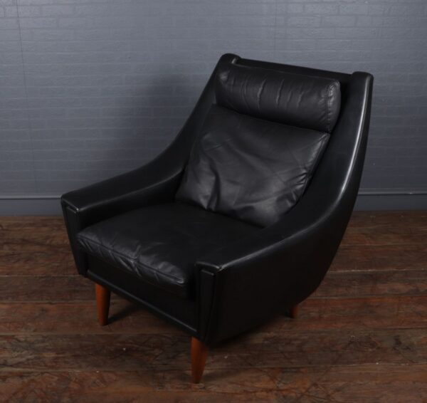 Mid Century Modern Danish Black Leather chair c1960 Antique Chairs 5