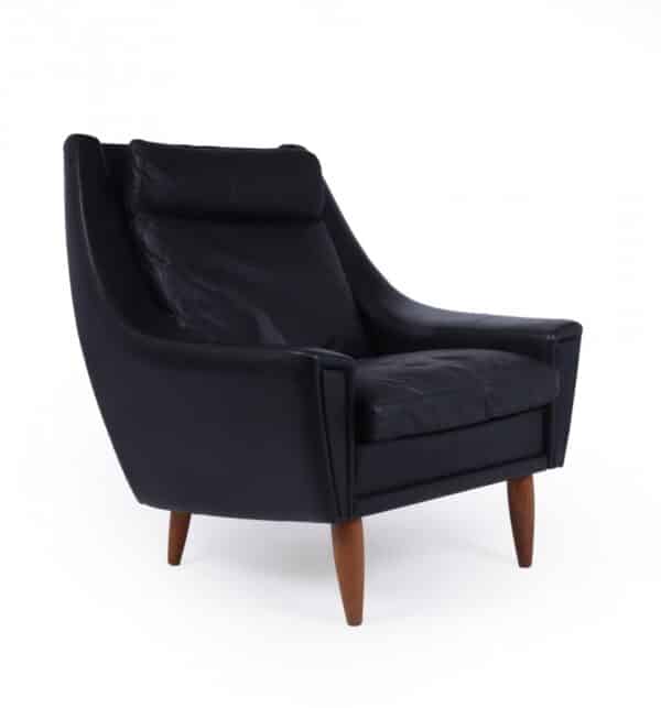 Mid Century Modern Danish Black Leather chair c1960 - Image 16