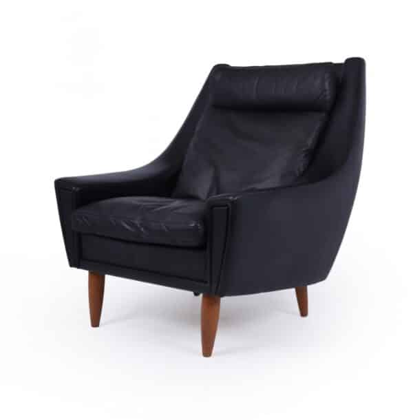 Mid Century Modern Danish Black Leather chair c1960 - Image 15