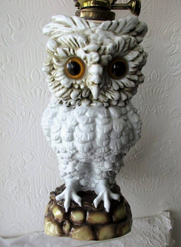 Antique German Victorian “Sitzendorf” Porcelain “Owl” Oil Lamp Antique Antique Lighting 4