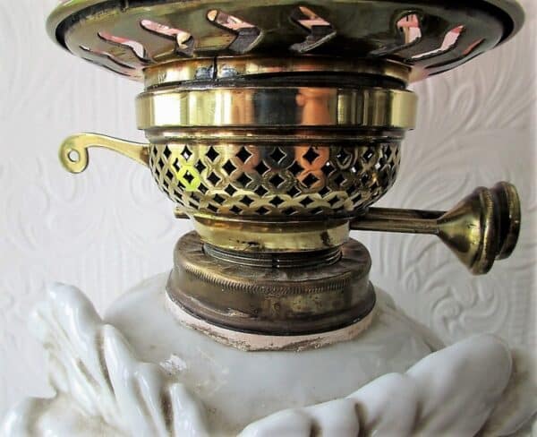 Antique German Victorian “Sitzendorf” Porcelain “Owl” Oil Lamp Antique Antique Lighting 5