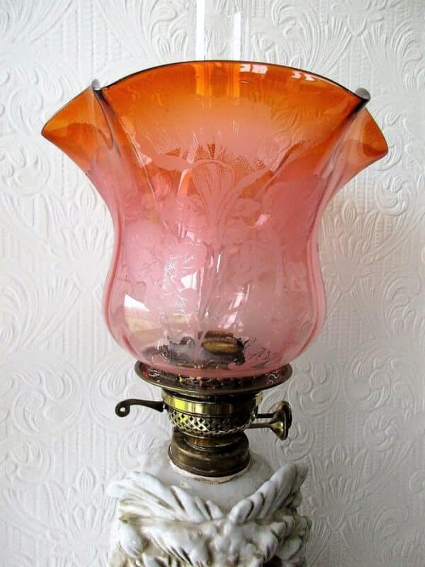 Antique German Victorian “Sitzendorf” Porcelain “Owl” Oil Lamp Antique Antique Lighting 6