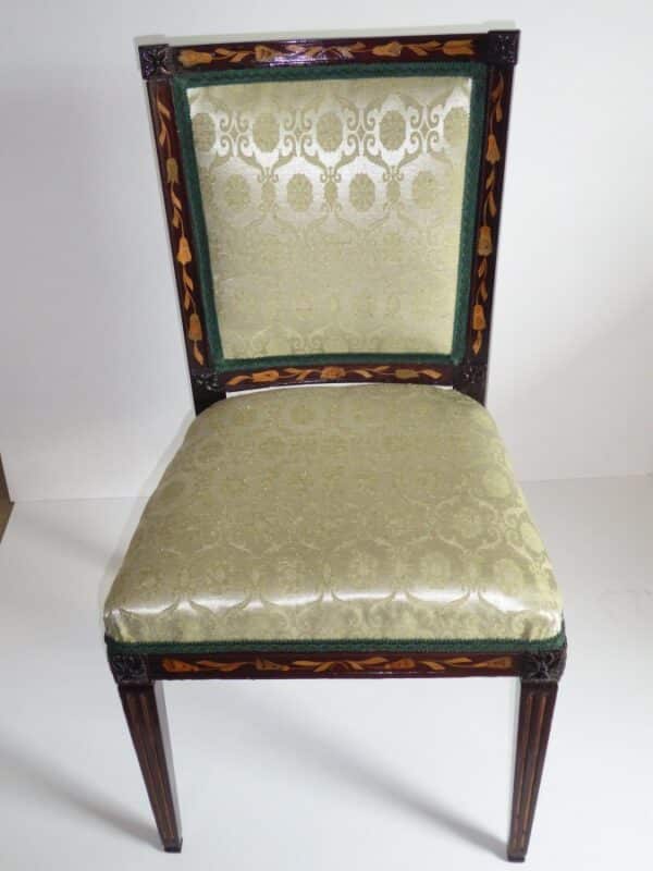 Rare set of 4 marquetry chairs circa 1780 - Image 2