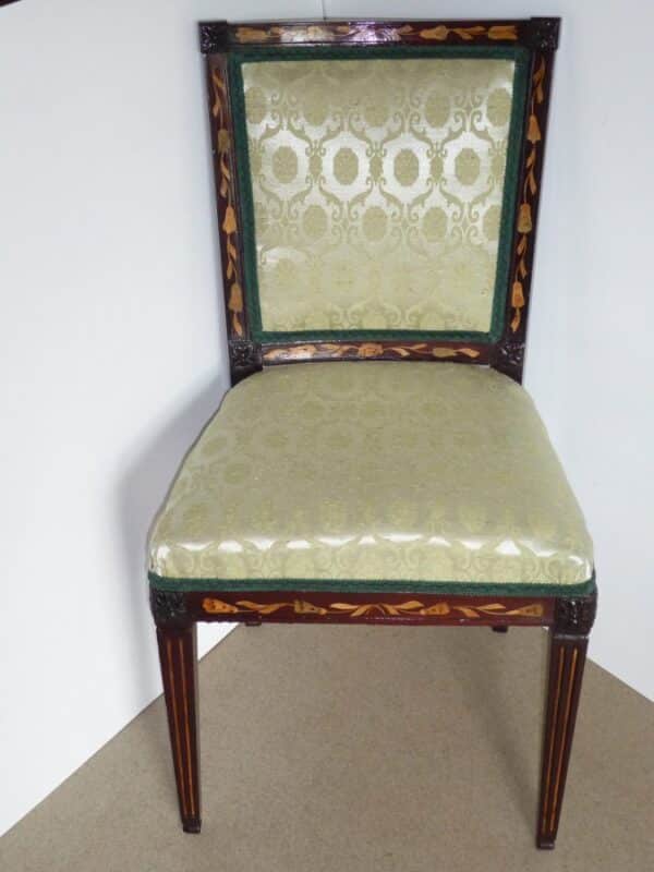 Rare set of 4 marquetry chairs circa 1780 - Image 6