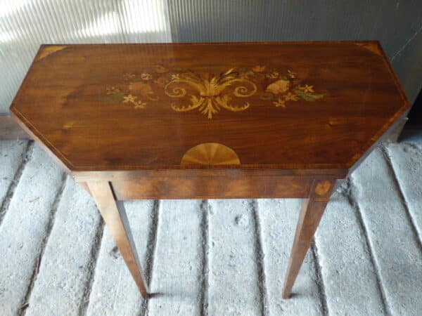 Mahogany marquetry tea table circa 1880