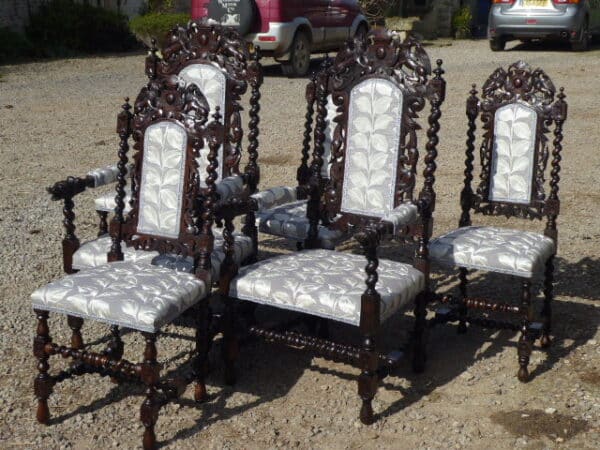 Superb set of 6 Victorian oak Jacobean style chairs circa 1880. jacobean Antique Chairs 4