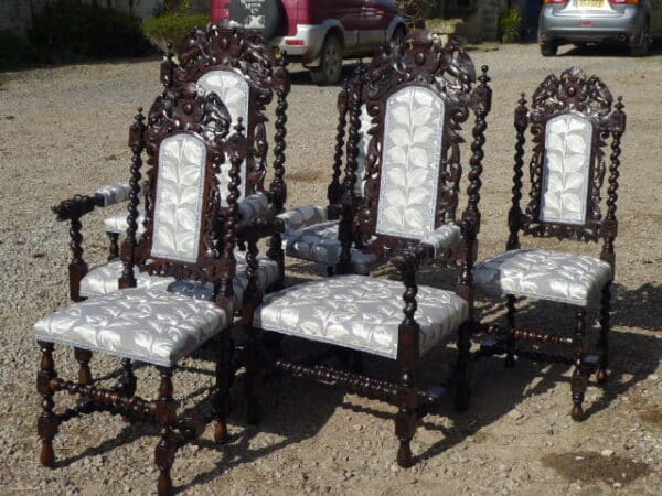 Superb set of 6 Victorian oak Jacobean style chairs circa 1880. - Image 2