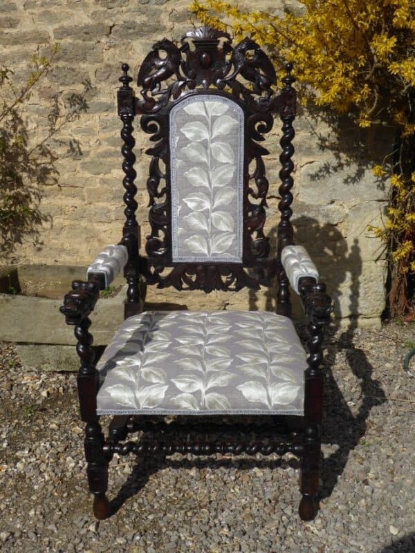 Superb set of 6 Victorian oak Jacobean style chairs circa 1880. - Image 4