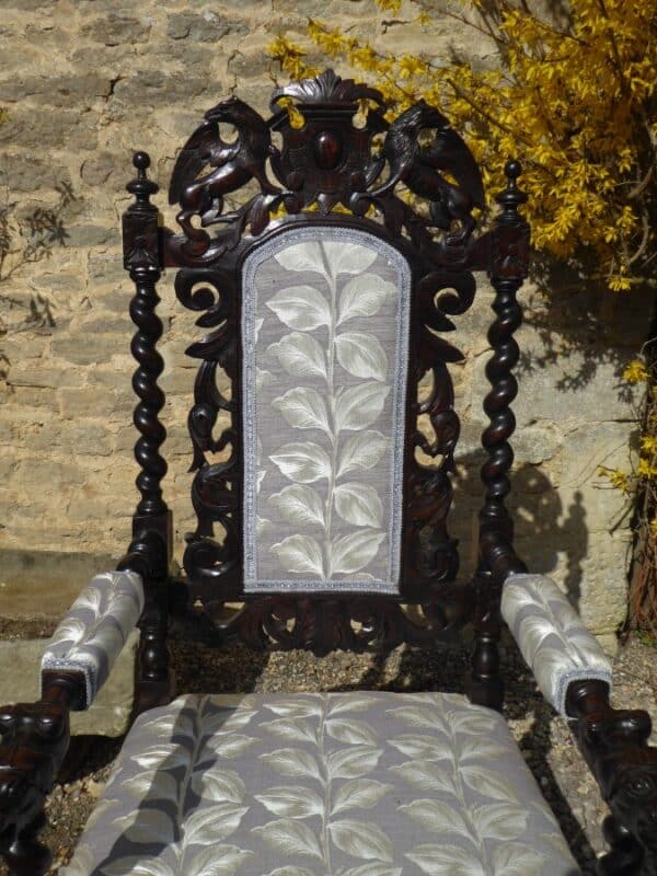 Superb set of 6 Victorian oak Jacobean style chairs circa 1880. - Image 7