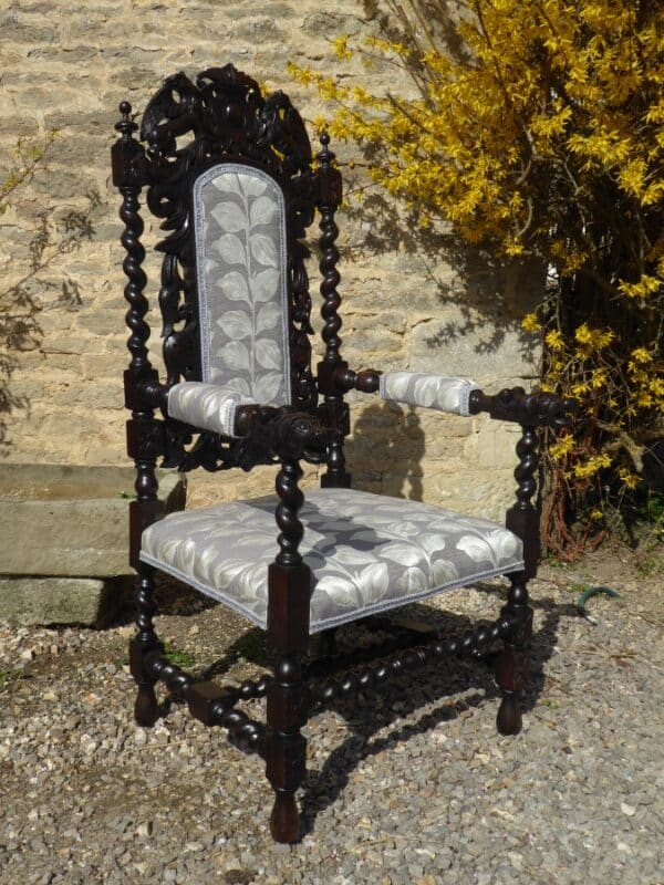 Superb set of 6 Victorian oak Jacobean style chairs circa 1880. - Image 8